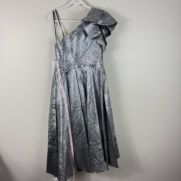 Mac Duggal 67906 Sequin Asymmetrical Ruffle Tiered Gown Women 10 Silver Dress - Picture 3 of 11